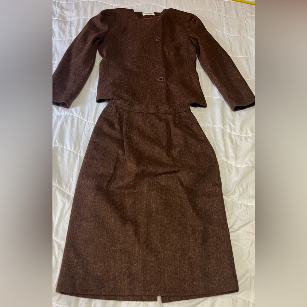 Vintage Wool Brown Two-Piece Skirt Suit